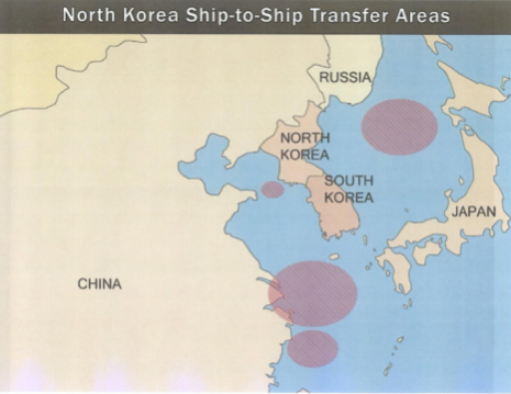 North Korea ship to ship transfer Areas